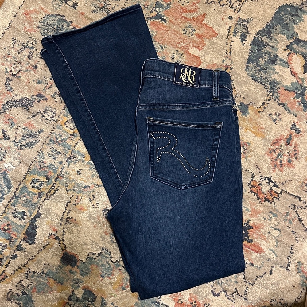 Rock & Republic Deep Indigo Kendra curvy Boot Cut‎ Jeans 14